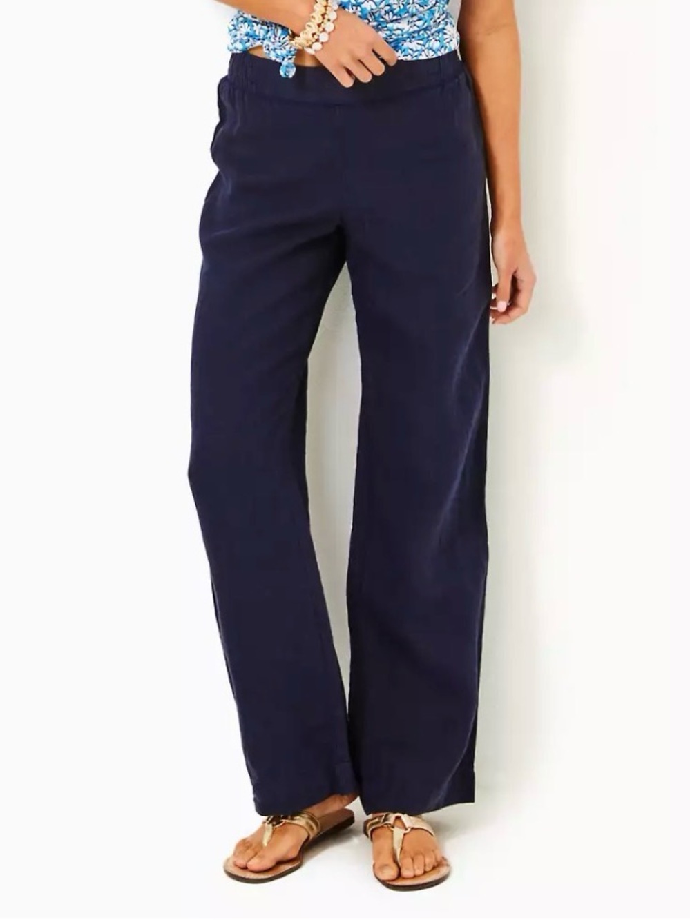 Lilly Pulitzer Navy Deri Linen Palazzo Pants